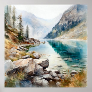 Poster Imprimer l'aquarelle Mountain Lake