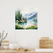 Poster Imprimer l'aquarelle Mountain Lake (Cuisine)