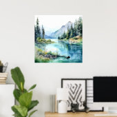 Poster Imprimer l'aquarelle Mountain Lake (Bureau à domicile)