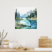 Poster Imprimer l'aquarelle Mountain Lake (Cuisine)
