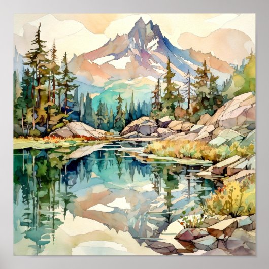 Poster Imprimer l'aquarelle Mountain Lake (Devant)