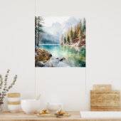 Poster Imprimer l'aquarelle Mountain Lake (Cuisine)