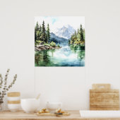 Poster Imprimer l'aquarelle Mountain Lake (Cuisine)