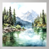 Poster Imprimer l'aquarelle Mountain Lake (Devant)
