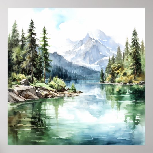 Poster Imprimer l'aquarelle Mountain Lake (Devant)
