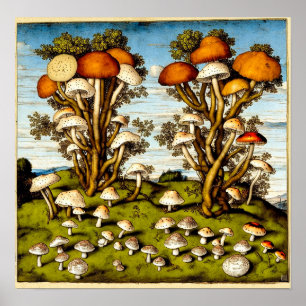 Poster Imprimer l'art des champignons vintages