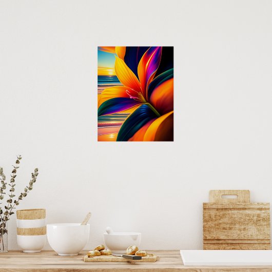 Poster Imprimer l'art des fleurs paradisiaques tropicales (Cuisine)