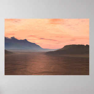 Poster Imprimer le coucher de soleil sur le lac