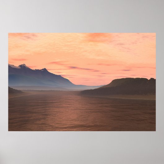 Poster Imprimer le coucher de soleil sur le lac (Devant)
