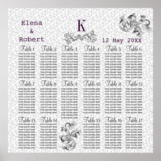 Poster Imprimer le diagramme de siège de monogramme Damas (Devant)