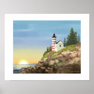 Poster Imprimer le phare et le coucher du soleil