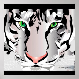 POSTER IMPRIMER PERSONNALISÉE - TIGER-BLANC/GRIS
