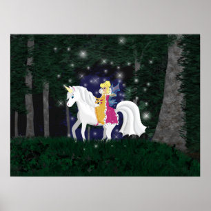 Poster Imprimer Queen Faery et Unicorn Forest