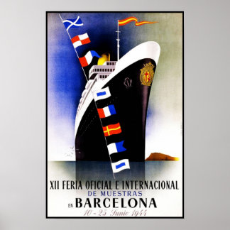 Poster Imprimer Retro Vintage Image Voyage Barcelone Navi