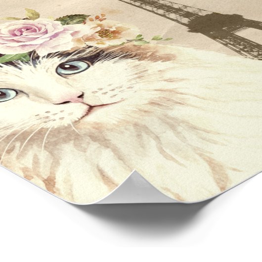 Poster Imprimerie Chat & Tour Eiffel (Coin)
