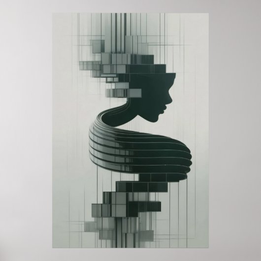 Poster Imprimez un portrait abstrait moderne mêlant le fé (Devant)