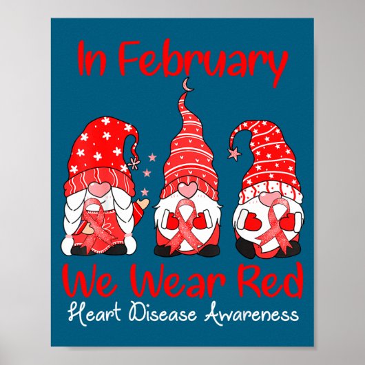 Poster In February We Wear Red Three Gnomes Heart Disease (Devant)
