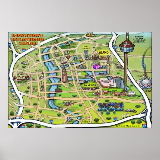 Poster in het centrum van San Antonio (Voorkant)