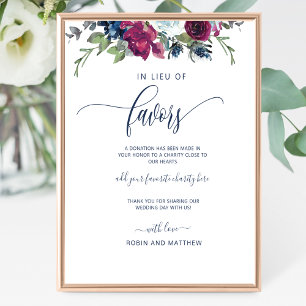 Poster In Lieu of Favors Berry, Blue and Burgundy Sign