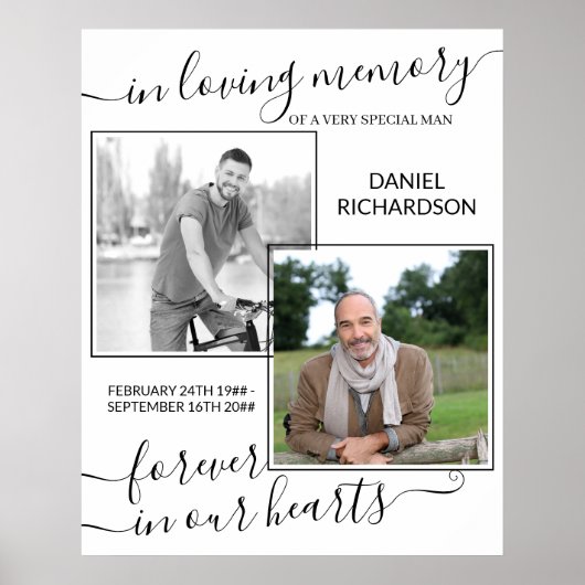 Poster In Love Memory Script 2 Photo Funeral (Devant)