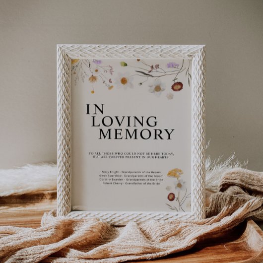 Poster In Loving Memory Boho Wildflower Wedding Sign 