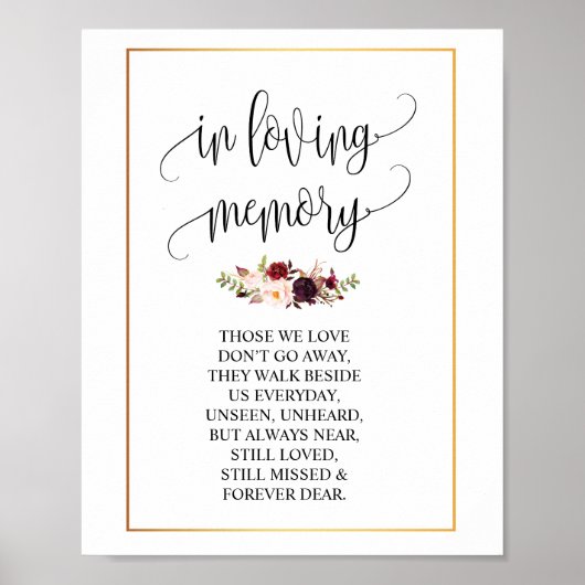 Poster In loving memory Wedding Memorial Table Sign v4 (Devant)