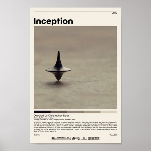 Poster Inception Christopher Nolan Minimaliste Vint Film (Devant)