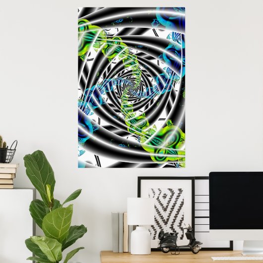 Poster Incomplet | Art fractal bleu et vert (Bureau à domicile)