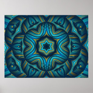 Poster Incroyable art de mandala abstrait bleu et jaune