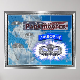 Poster Incroyable parachutiste américain et drapeau