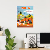 Poster Inde, art traditionnel, gens dans des chars, vinta (Bureau à domicile)
