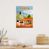 Poster Inde, art traditionnel, gens dans des chars, vinta (Cuisine)