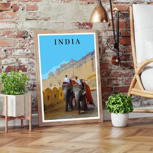 Poster Inde Style Retro Elephants Voyage