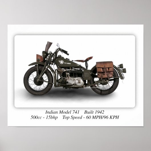 Poster Indian 741 2ÈME GUERRE MONDIALE Model Motorcycle - (Devant)