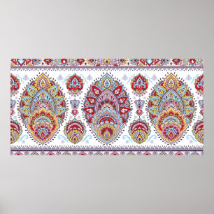 Poster Indian floral paisley medallion pattern. Ethnic Ma