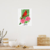 Poster Indiana State Shape Hoosiers Cardinal Peonies  (Cuisine)