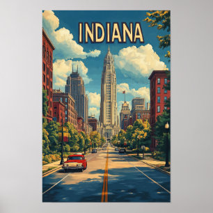 Poster Indiana USA Art Vintage Illustration Voyage