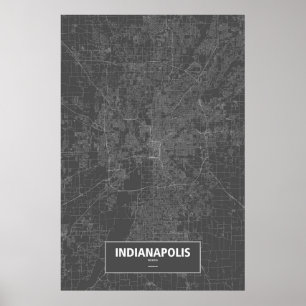 Poster Indianapolis, Indiana (blanc sur noir)