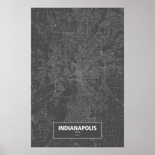 Poster Indianapolis, Indiana (blanc sur noir) (Devant)