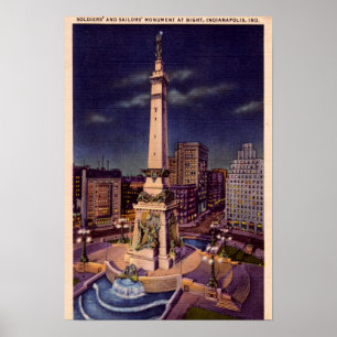 Poster Indianapolis Indiana Monument Circle à la nuit