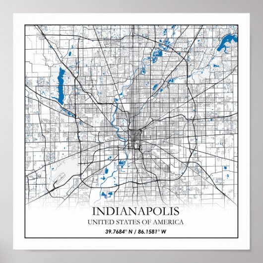 Poster Indianapolis Indiana USA Travel City Map (Devant)