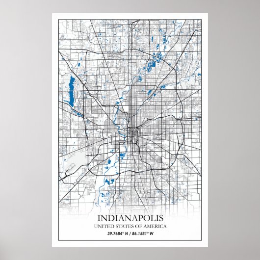 Poster Indianapolis Indiana USA Travel City Map (Devant)