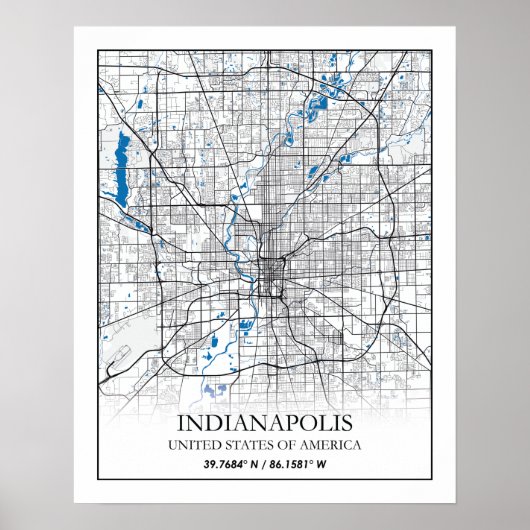 Poster Indianapolis Indiana USA Travel City Map (Devant)