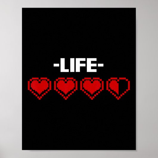 Poster Indicateur de vie Cœur Graphique 8 Bits Jeu Vidéo (Devant)