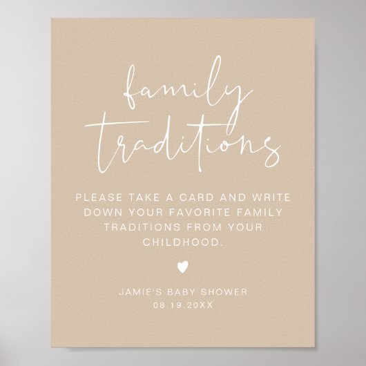 Poster INDIE Boho Beige Family Traditions Baby shower (Devant)