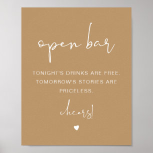 Poster INDIE Boho Beige Funny Open Bar Sign