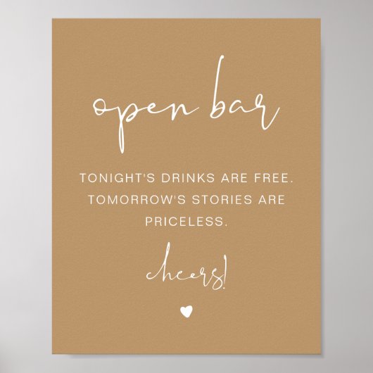 Poster INDIE Boho Beige Funny Open Bar Sign (Devant)