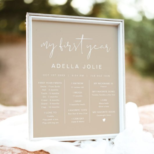 Poster INDIE Moderne Boho Beige Première année Jalon