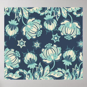 Poster Indien Floral Vintage sans fil Motif
