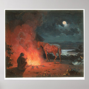 Poster Indien par un feu de camp (0744A)